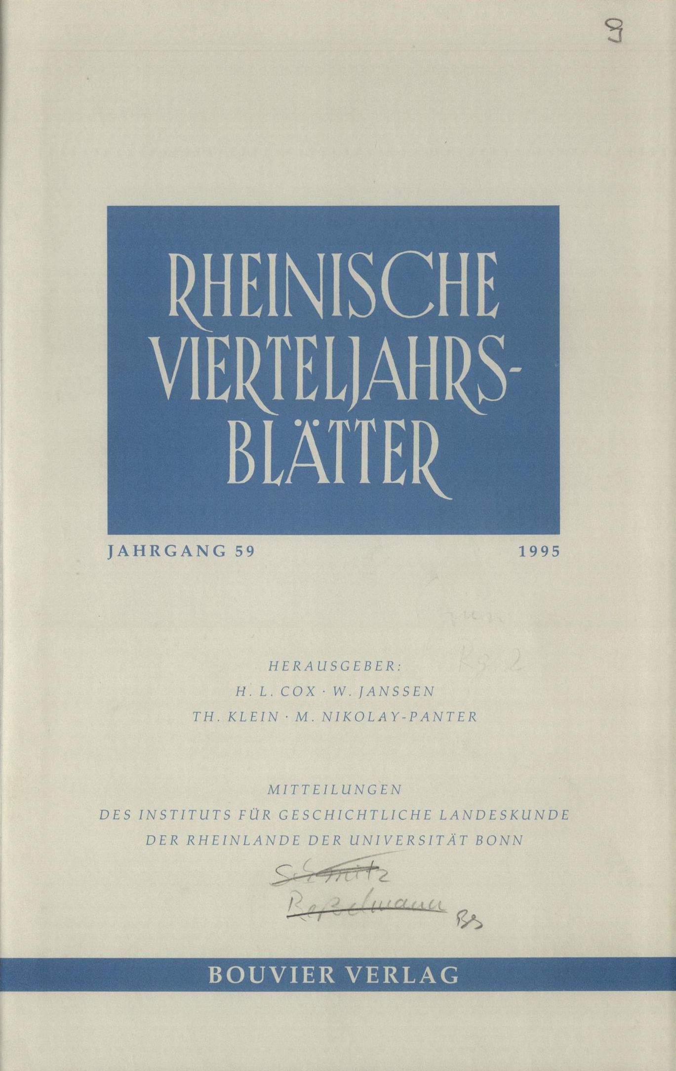 Rheinische Vierteljahrsblätter 1995